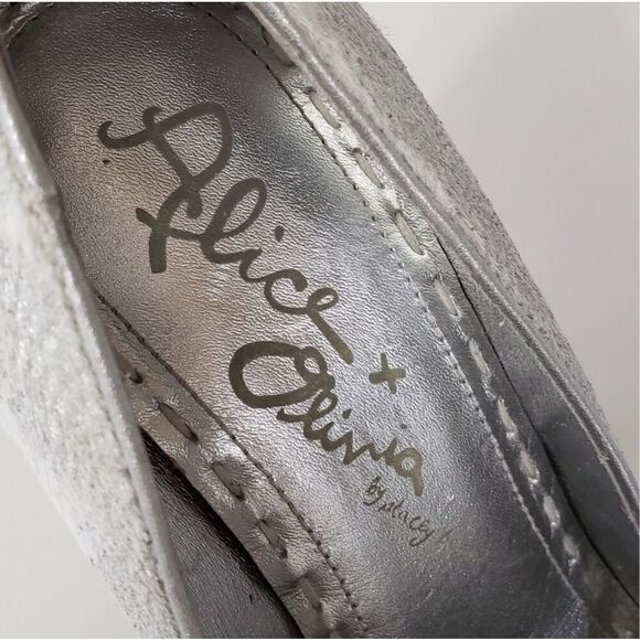 Alice & Olivia Size 5 Miranda Calf Hair Platform Pump Heels Silver White Glam - Picture 7 of 12